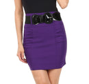 Sakkas Petite Shirred Stretch Pencil Short Skirt with Wide Belt