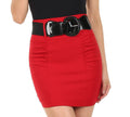 Sakkas Petite Shirred Stretch Pencil Short Skirt with Wide Belt#color_Red