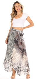 Sakkas Amaia Women's Maxi Floral Print Boho Summer Casual Long Wrap Skirt Cover-up