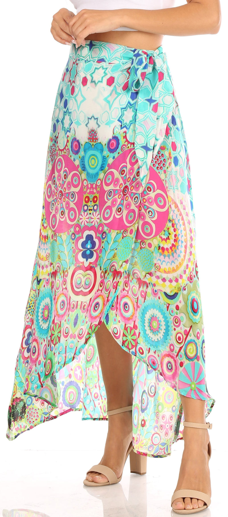 Sakkas Amaia Women's Maxi Floral Print Boho Summer Casual Long Wrap Skirt Cover-up