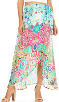 Sakkas Amaia Women's Maxi Floral Print Boho Summer Casual Long Wrap Skirt Cover-up#color_GM373-Multi