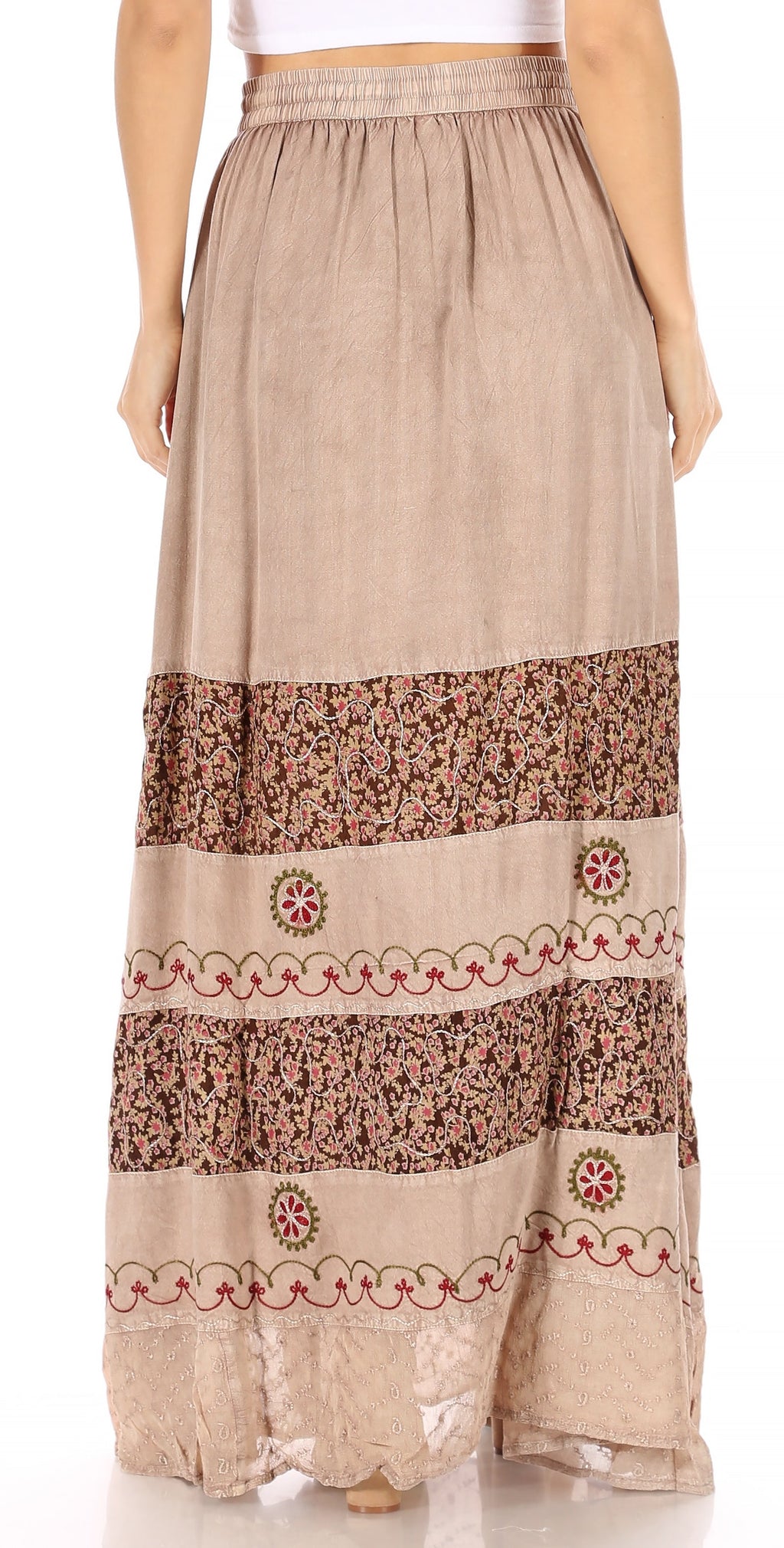 Sakkas Sandra Women's Casual Long Maxi Boho Gypsy Skirt Elastic Waist