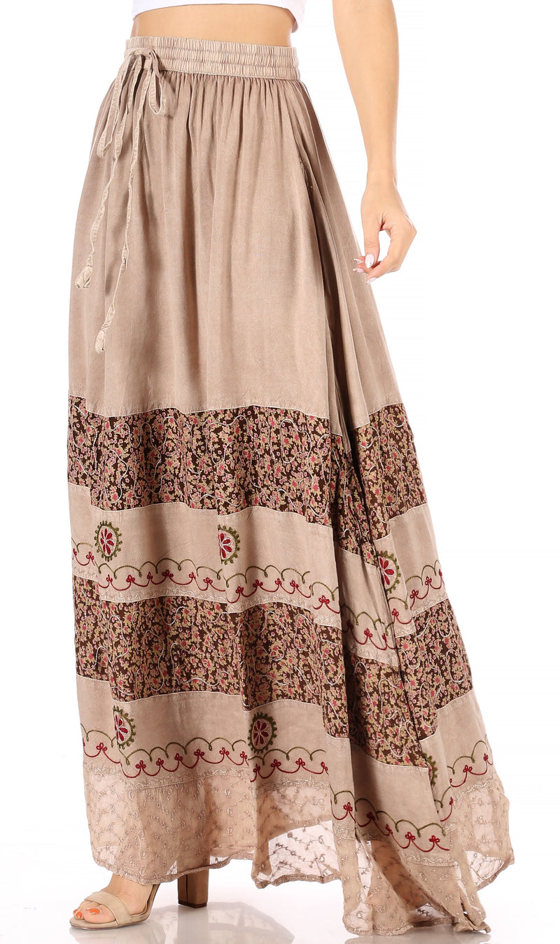 Sakkas Sandra Women's Casual Long Maxi Boho Gypsy Skirt Elastic Waist & Pockets