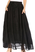 Sakkas Sandra Women's Casual Long Maxi Boho Gypsy Skirt Elastic Waist & Pockets#color_Black