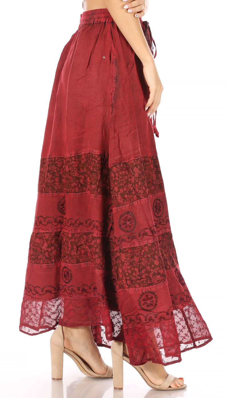 Sakkas Sandra Women's Casual Long Maxi Boho Gypsy Skirt Elastic Waist & Pockets