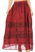 Sakkas Sandra Women's Casual Long Maxi Boho Gypsy Skirt Elastic Waist & Pockets#color_Cayenne