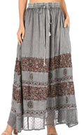 Sakkas Sandra Women's Casual Long Maxi Boho Gypsy Skirt Elastic Waist & Pockets#color_Grey