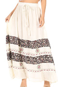 Sakkas Sandra Women's Casual Long Maxi Boho Gypsy Skirt Elastic Waist & Pockets#color_Ivory
