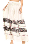 Sakkas Sandra Women's Casual Long Maxi Boho Gypsy Skirt Elastic Waist & Pockets#color_Ivory