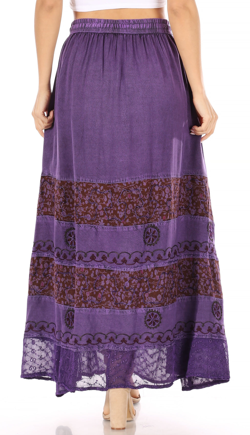 Sakkas Sandra Women's Casual Long Maxi Boho Gypsy Skirt Elastic Waist