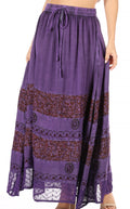 Sakkas Sandra Women's Casual Long Maxi Boho Gypsy Skirt Elastic Waist & Pockets#color_Purple