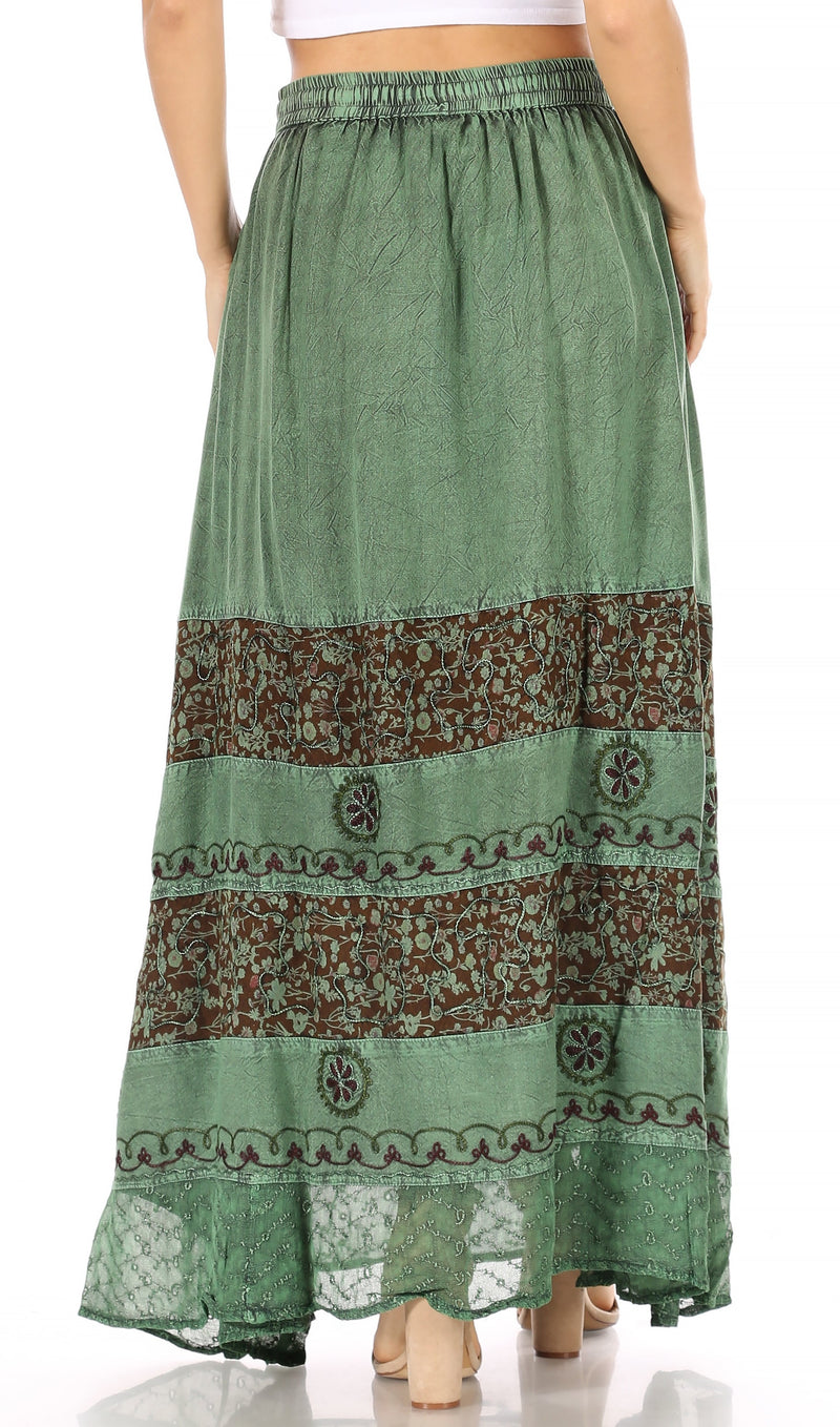 Sakkas Sandra Women's Casual Long Maxi Boho Gypsy Skirt Elastic Waist & Pockets