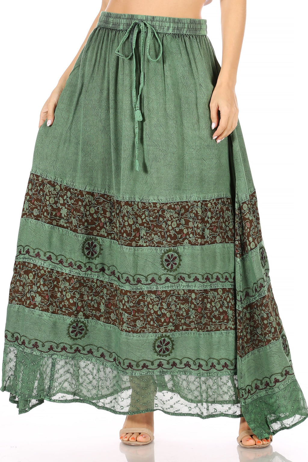 Sakkas Sandra Women's Casual Long Maxi Boho Gypsy Skirt Elastic Waist