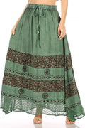 Sakkas Sandra Women's Casual Long Maxi Boho Gypsy Skirt Elastic Waist & Pockets#color_SageGreen