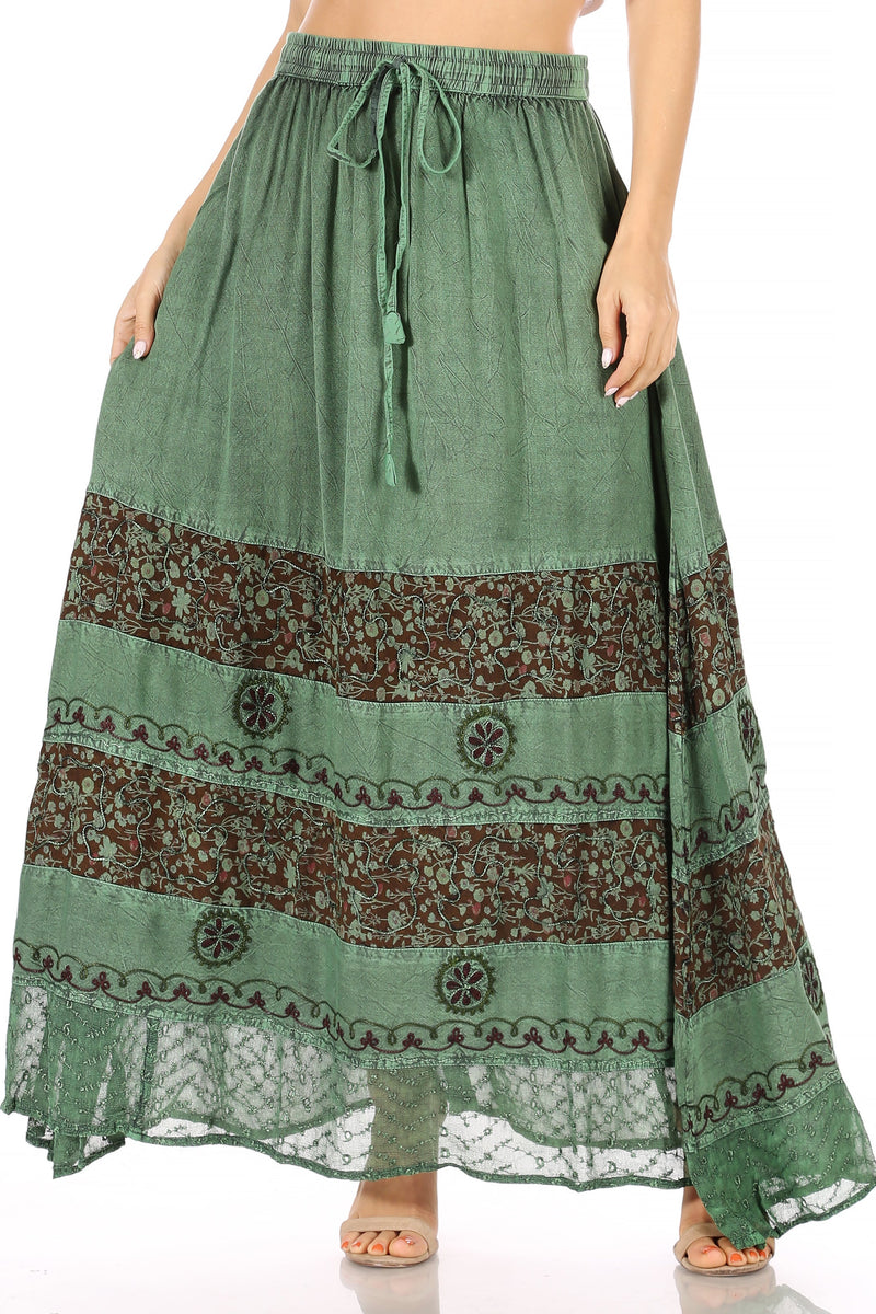 Sakkas Sandra Women's Casual Long Maxi Boho Gypsy Skirt Elastic Waist & Pockets