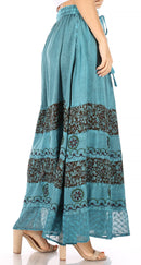 Sakkas Sandra Women's Casual Long Maxi Boho Gypsy Skirt Elastic Waist & Pockets