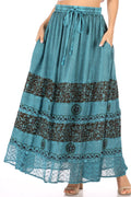 Sakkas Sandra Women's Casual Long Maxi Boho Gypsy Skirt Elastic Waist & Pockets#color_Turquoise