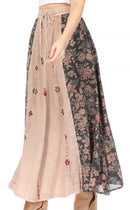 Sakkas Maran Women's Boho Embroidery Skirt with Lace Elastic Waist and Pockets