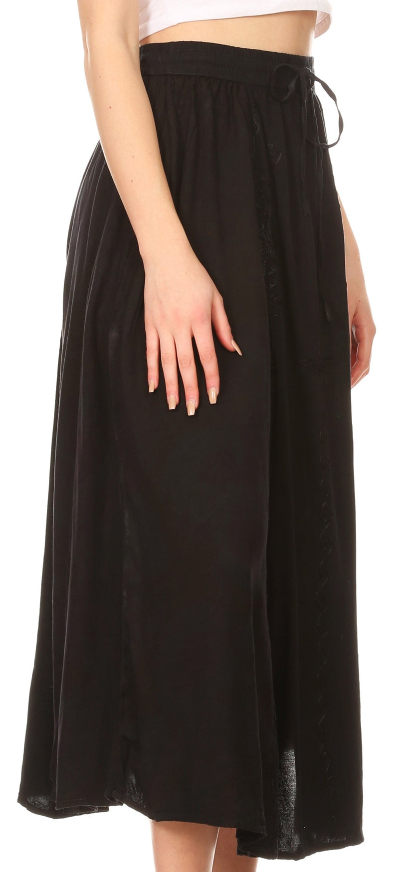 Sakkas Maran Women's Boho Embroidery Skirt with Lace Elastic Waist and Pockets