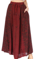 Sakkas Maran Women's Boho Embroidery Skirt with Lace Elastic Waist and Pockets#color_Cayenne