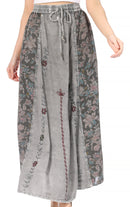 Sakkas Maran Women's Boho Embroidery Skirt with Lace Elastic Waist and Pockets