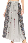 Sakkas Maran Women's Boho Embroidery Skirt with Lace Elastic Waist and Pockets#color_Grey