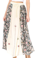 Sakkas Maran Women's Boho Embroidery Skirt with Lace Elastic Waist and Pockets#color_Ivory