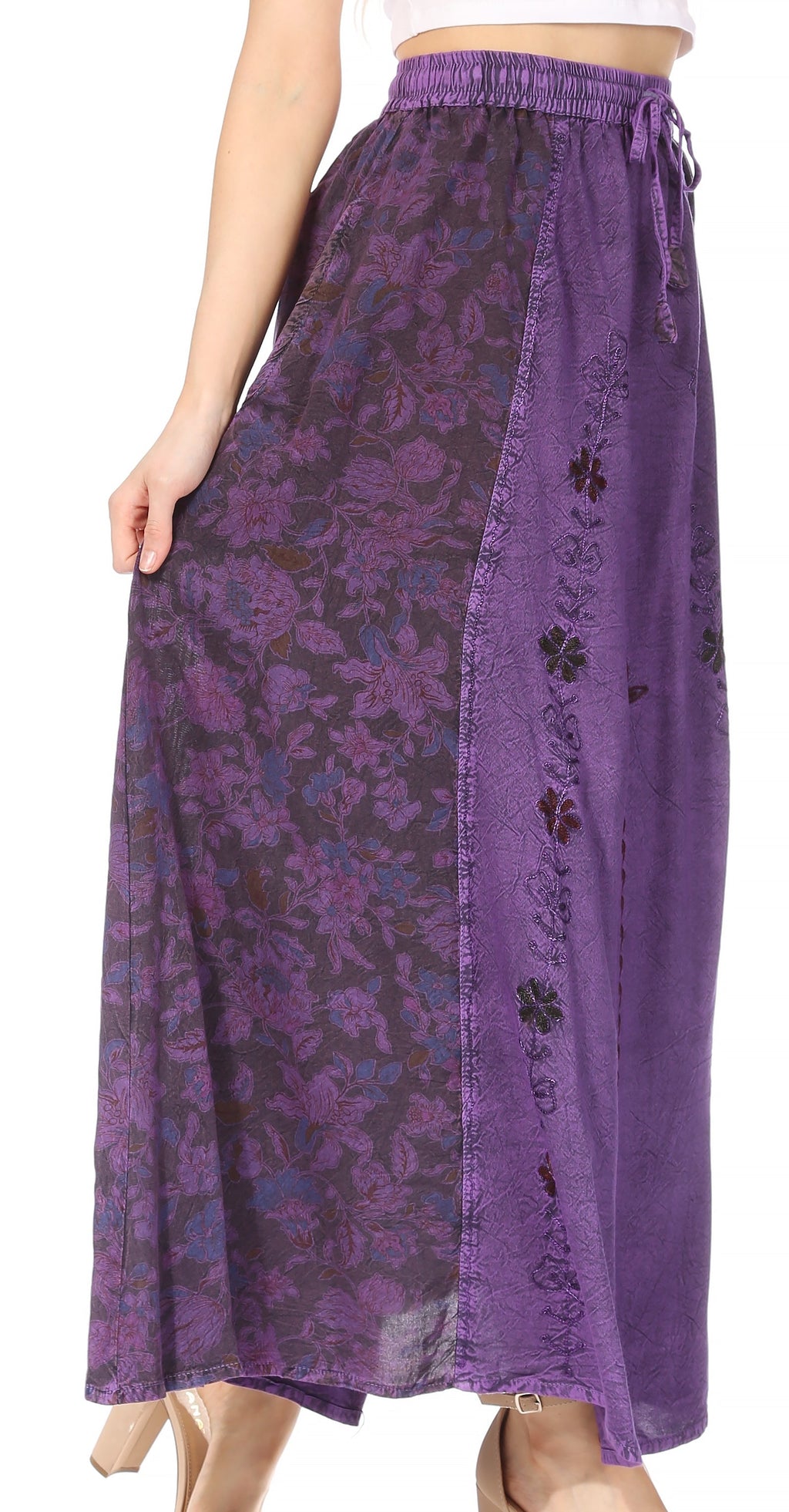 Sakkas Maran Women's Boho Embroidery Skirt with Lace Elastic Waist and
