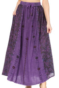 Sakkas Maran Women's Boho Embroidery Skirt with Lace Elastic Waist and Pockets#color_Purple