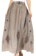 Sakkas Zarah Women's Boho Embroidery Gypsy Skirt with Lace Elastic Waist Pockets#color_Olive