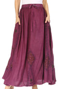 Sakkas Zarah Women's Boho Embroidery Gypsy Skirt with Lace Elastic Waist Pockets#color_Purple
