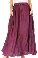 Sakkas Zarah Women's Boho Embroidery Gypsy Skirt with Lace Elastic Waist Pockets