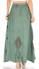 Sakkas Zarah Women's Boho Embroidery Gypsy Skirt with Lace Elastic Waist Pockets