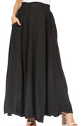 Sakkas Noemi Women's Long Maxi Summer Casual Boho Skirt Elastic Waist & Pockets#color_Black