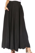 Sakkas Noemi Women's Long Maxi Summer Casual Boho Skirt Elastic Waist & Pockets#color_Black 
