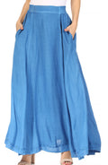 Sakkas Noemi Women's Long Maxi Summer Casual Boho Skirt Elastic Waist & Pockets#color_Blue