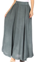 Sakkas Noemi Women's Long Maxi Summer Casual Boho Skirt Elastic Waist & Pockets#color_Grey 