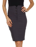 Knee Length High Waist Stretch Pencil Skirt#color_Charcoal