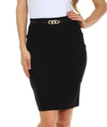 Sakkas Women's Shirred Hip Stretch Pencil Skirt with Skinny Belt#color_Black