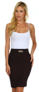 Sakkas Women's Shirred Hip Stretch Pencil Skirt with Skinny Belt