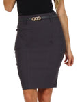 Sakkas Women's Shirred Hip Stretch Pencil Skirt with Skinny Belt#color_Grey