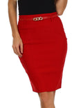 Sakkas Women's Shirred Hip Stretch Pencil Skirt with Skinny Belt#color_Red
