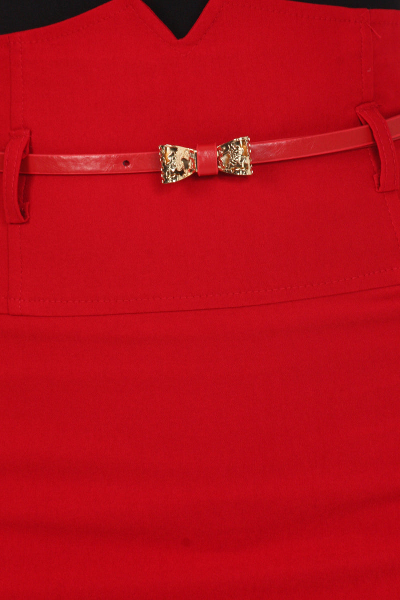 Sakkas High Waist Stretch Pencil Skirt with Metallic Bow Skinny Belt