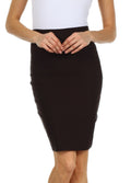 Sakkas High Waist Stretch Pencil Skirt with Rear Bow Accent#color_Brown