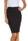 Sakkas High Waist Stretch Pencil Skirt with Rear Bow Accent#color_Grey