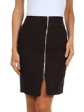 Above the Knee Zippered Tiered Sleek Stretch Pencil Skirt #color_Brown