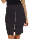 Above the Knee Zippered Tiered Sleek Stretch Pencil Skirt #color_Charcoal