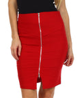 Above the Knee Zippered Tiered Sleek Stretch Pencil Skirt #color_Red