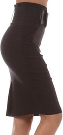 Knee Length High Waist Stretch Pencil Skirt with Wide Beltt