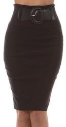 Knee Length High Waist Stretch Pencil Skirt with Wide Beltt